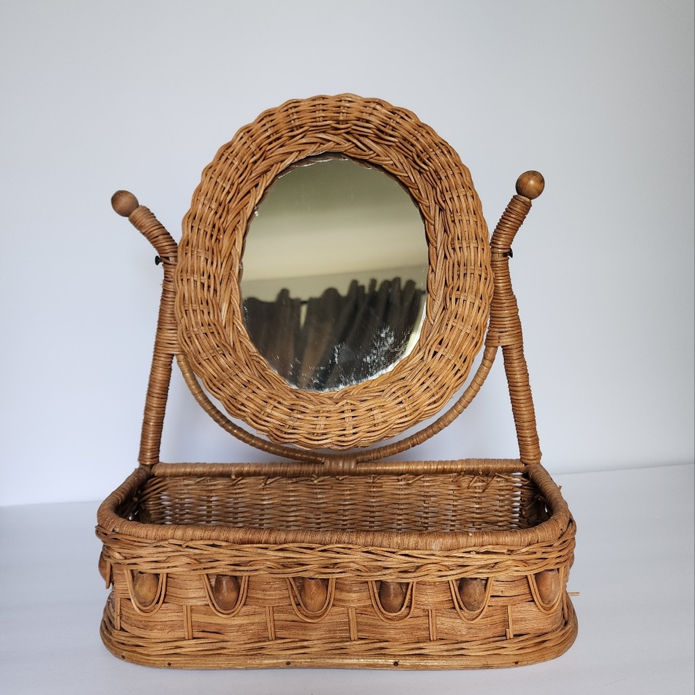 Wicker mirror caddy vintage